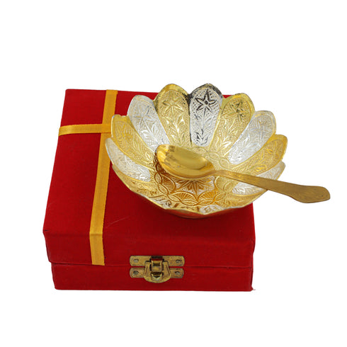 Gold and Silver Plated Decorative Bowl with Spoon